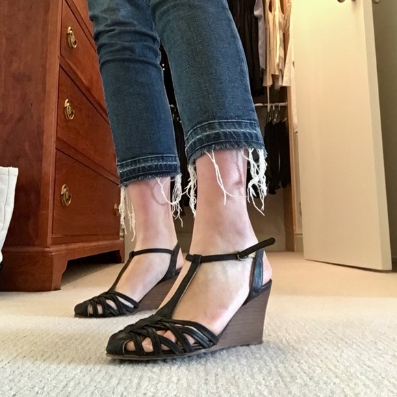 EUC Barney’s CO-OP black woven wedge sandals - Picture 2 of 8